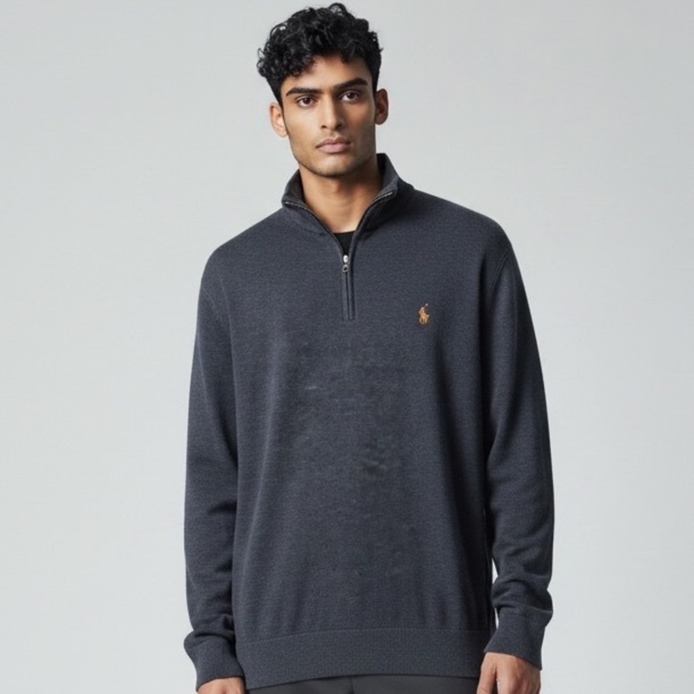Polo Ralph Lauren Estate Rib Quarter Zip Pullover Charcoal Gray Mens XS Cotton